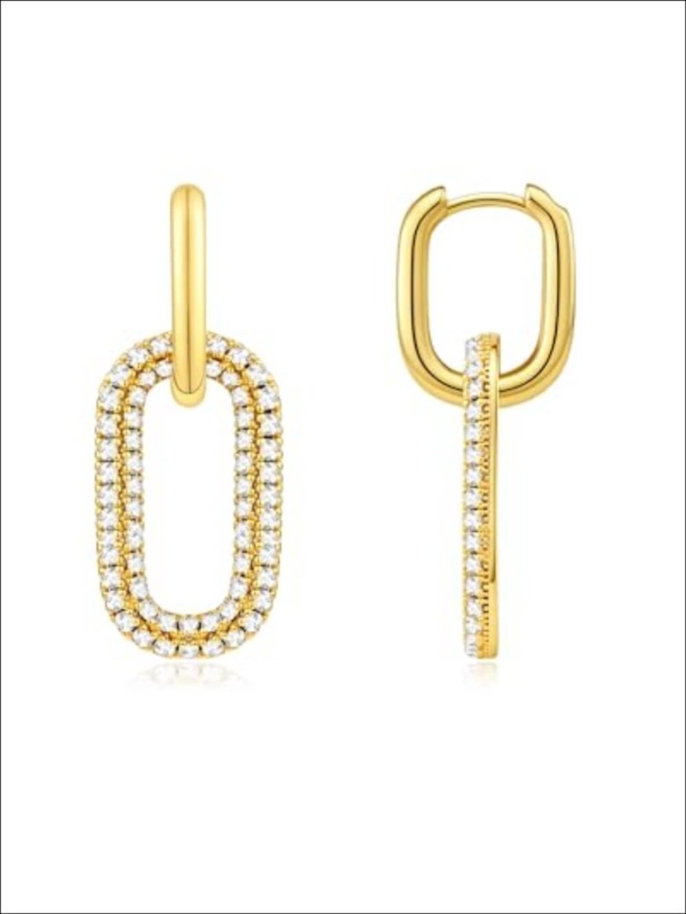 14k Gold Plated Paperclip Hoop Earrings Cubic Zirconia Chain Link